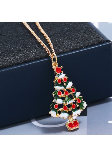 Red Christmas Tree Design Alloy Necklace