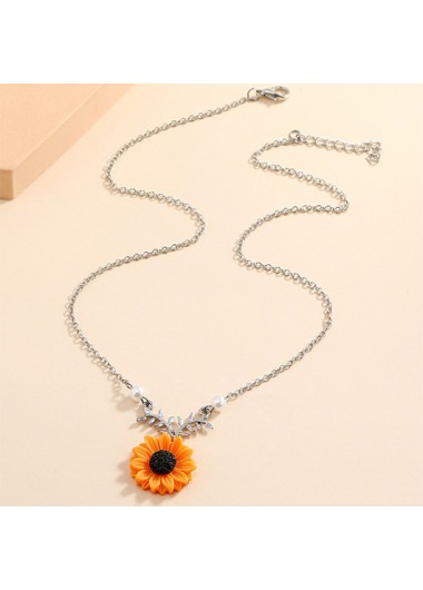 Sunflower Detail Pearl Design Orange Necklace