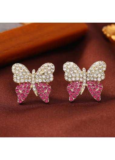 Rhinestone Butterfly Alloy Detail Silver Earrings