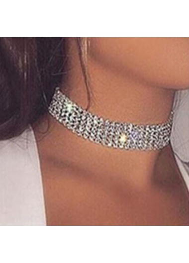 Rectangle Rhinestone Alloy Detail Silver Necklace product