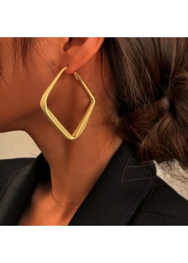 Geometric Design Square Golden Alloy Earrings