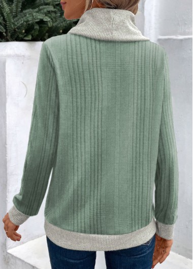 Sage Green tops,Contrast Color tops,ROTITA Sage Green Cowl Neck Long Sleeve Patchwork Sweatshirt