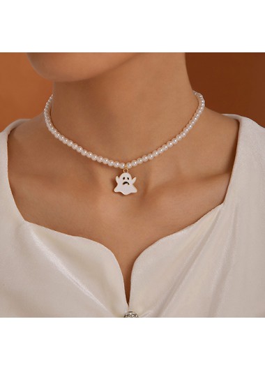 Halloween Print Pearl Silvery White Necklace product