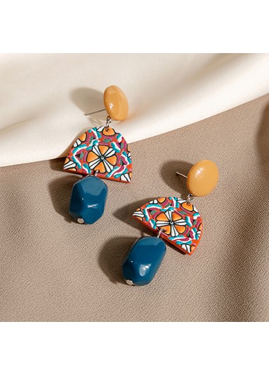 Geometric Floral Print Multi Color Earrings