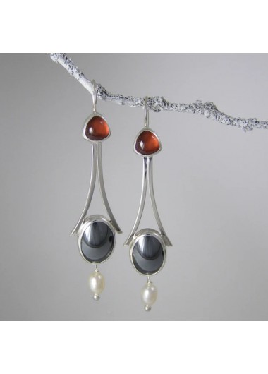 Silvery White Alloy Detail Patchwork Earrings