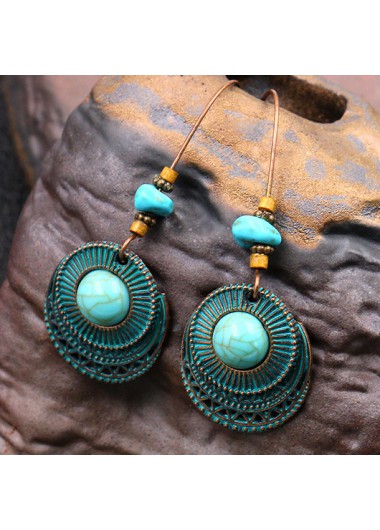 Round Turquoise Alloy Detail Patchwork Earrings