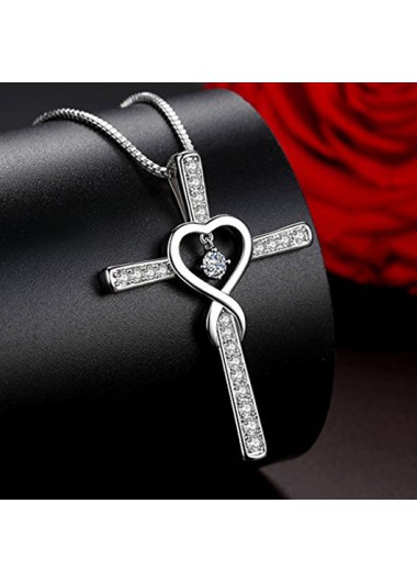 Cross Silvery White Hot Drilling Necklace