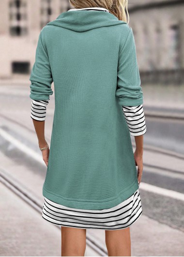 Sage Green dresses,Striped dresses,Geometric dresses,Everyday dresses,Casual dresses,ROTITA Patchwork Striped Sage Green Cowl Neck Shift Dress