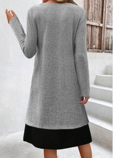 Light Grey Marl dresses,Contrast Color dresses,Everyday dresses,Casual dresses,ROTITA Fake 2in1 Light Grey Marl A Line Dress