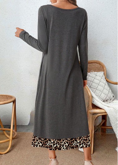 Dark Grey dresses,Leopard dresses,Everyday dresses,Casual dresses,ROTITA Plus Size Tummy Coverage Leopard Dark Grey Dress