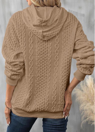 Light Camel tops,Plain Color tops,ROTITA Drawstring Light Camel Long Sleeve Hoodie