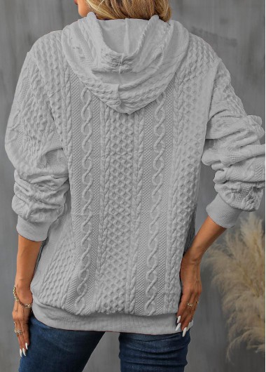 Light Grey tops,Plain Color tops,Patchwork Drawstring Light Grey Long Sleeve Hoodie