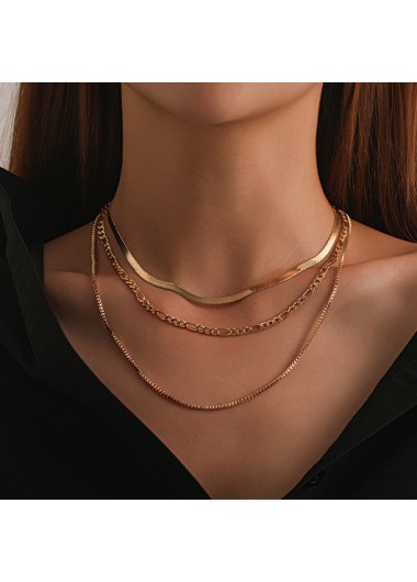 Geometric Gold Alloy Layered Design Necklace
