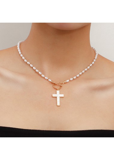 Cross Gold Alloy Detail Patchwork Necklace