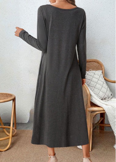Dark Grey dresses,Leopard dresses,Animal Print dresses,Everyday dresses,Casual dresses,ROTITA Asymmetry Leopard Dark Grey A Line Round Neck Dress