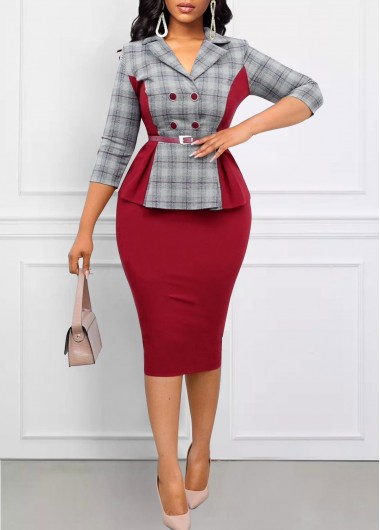 Patchwork Plaid Light Grey Marl Lapel Dress