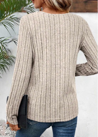 Light Camel tops,Plain Color tops,ROTITA Cut Out Light Camel Round Neck T Shirt