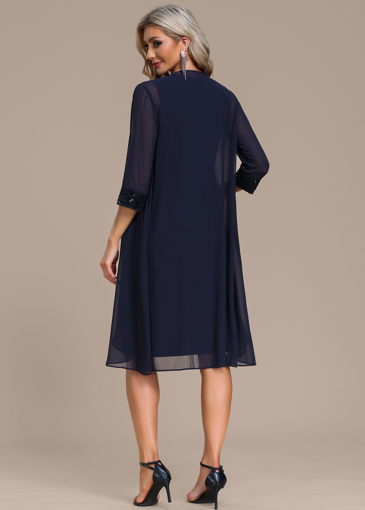 ROTITA Sequin Navy Round Neck Shift Dress and Cardigan | Rotita.com ...