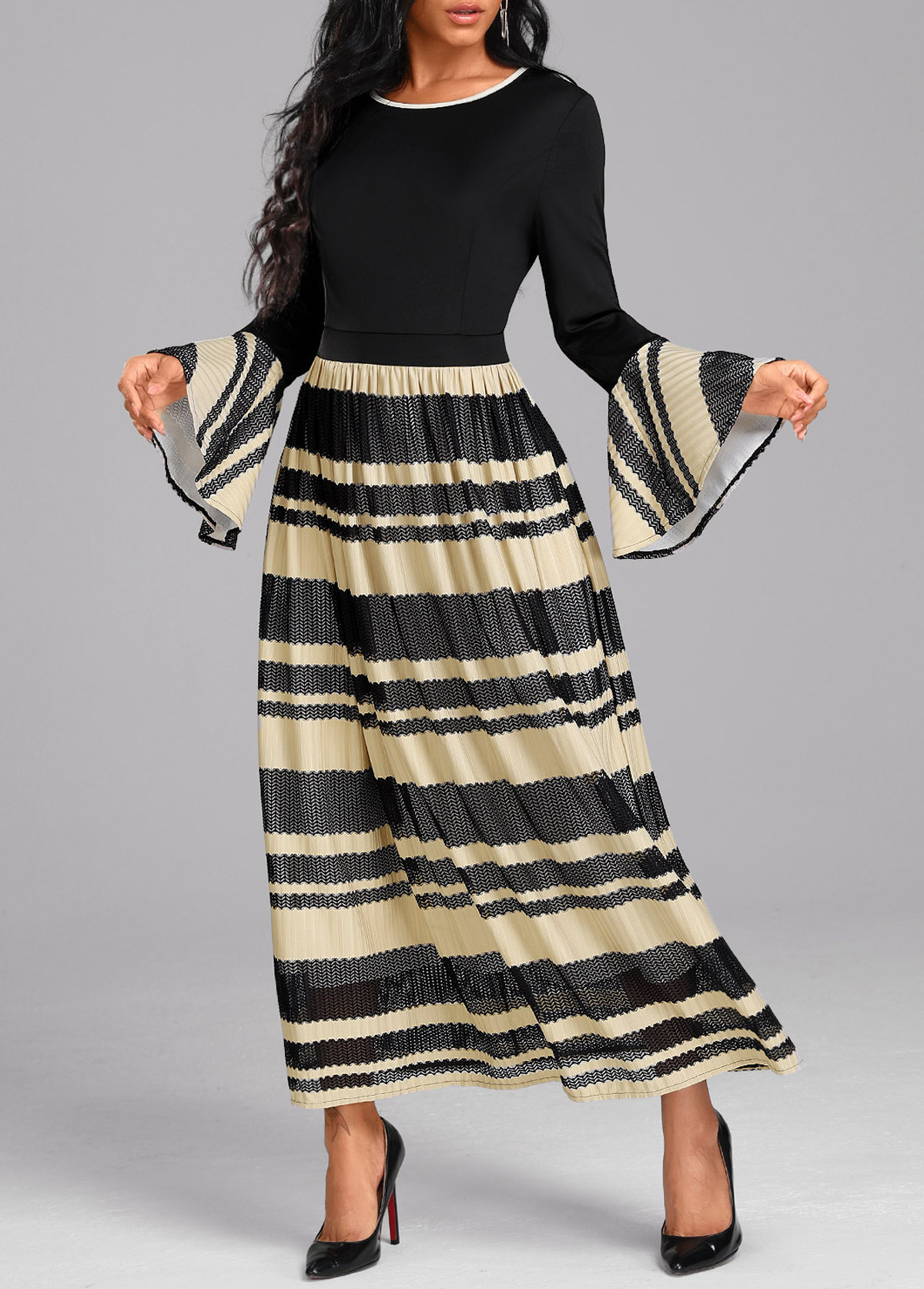 rotita patchwork robe noire à manches longues et col rond