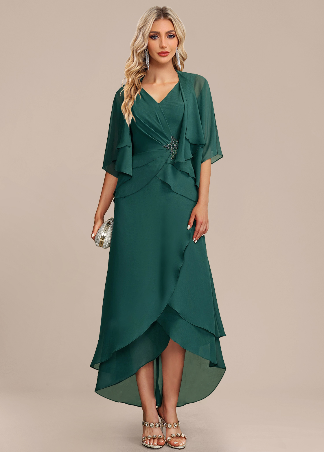 rotita ourlet festonné vert robe haute basse et cardigan