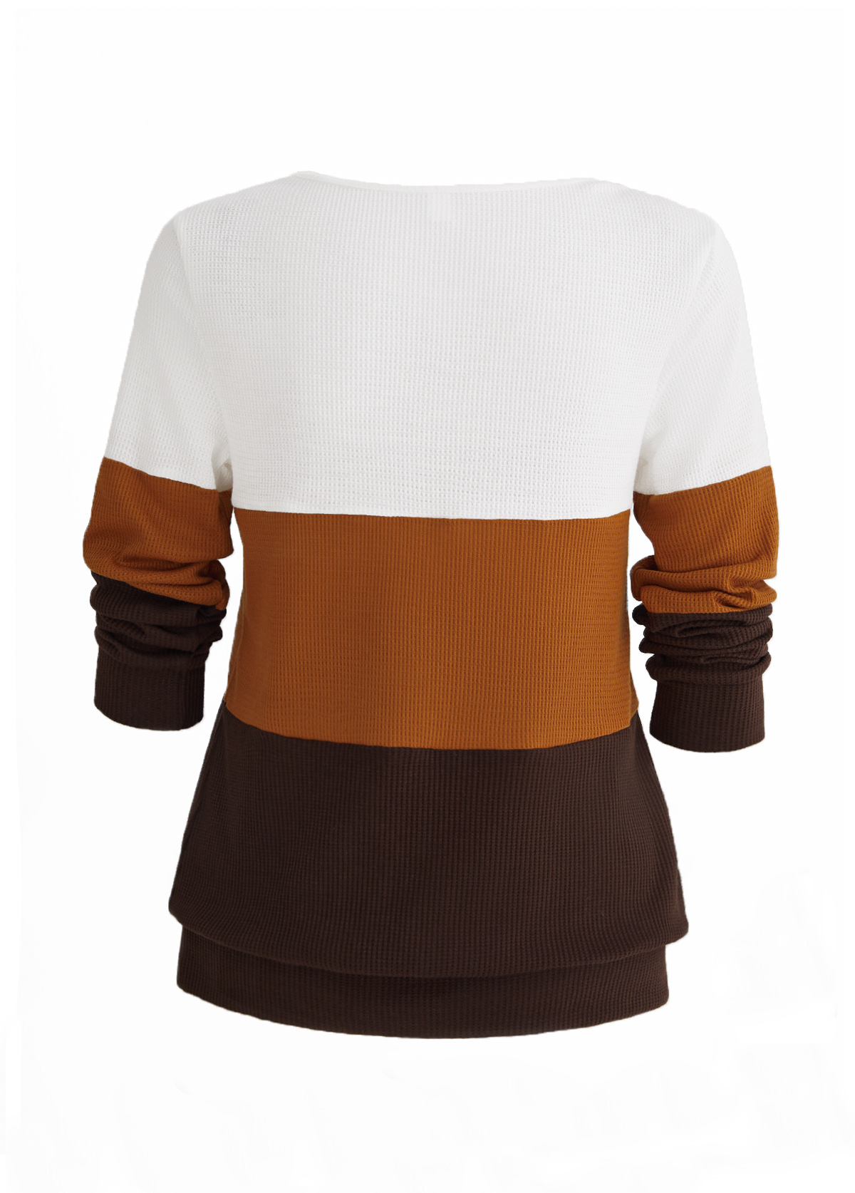 Dark Coffee tops,White tops,Contrast Color tops,ROTITA Patchwork Dark Coffee V Neck Long Sleeve Sweatshirt