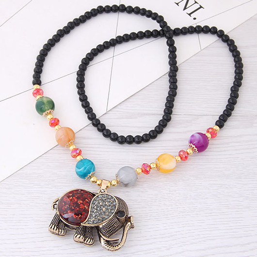 Multi Color Elephant Beads Alloy Necklace