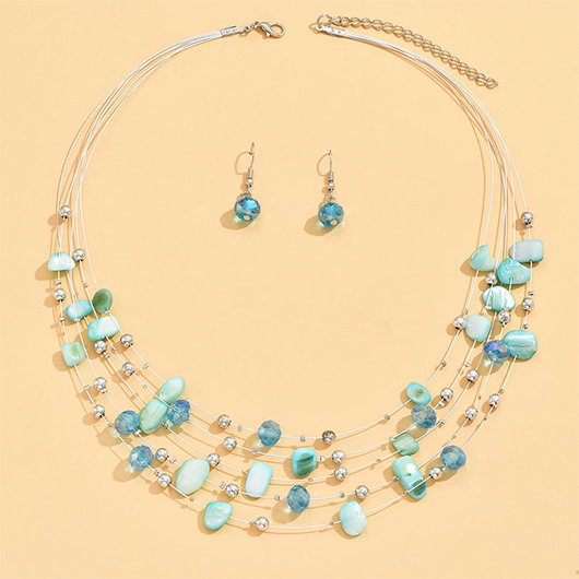 Cyan Alloy Detail Necklace and Earrings