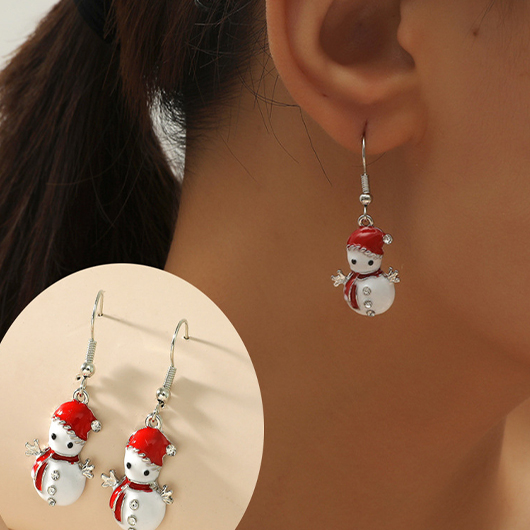 Red Christmas Patchwork Alloy Detail Earrings