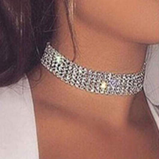 Silver jewelry,Other jewelry,Rectangle Rhinestone Alloy Detail Silver Necklace