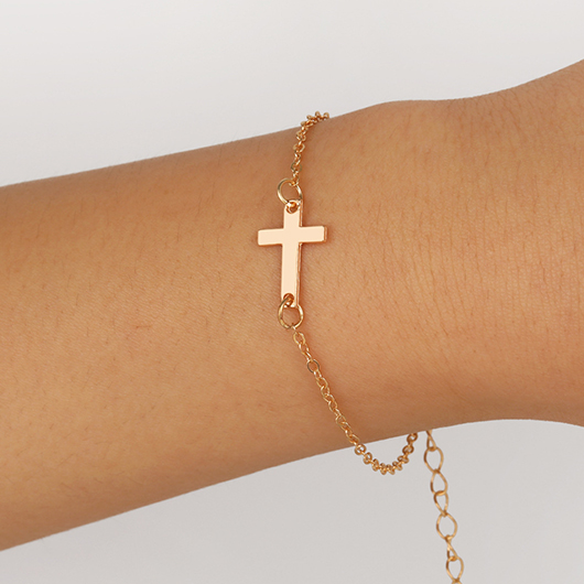 Cross Gold Simple Design Alloy Bracelet