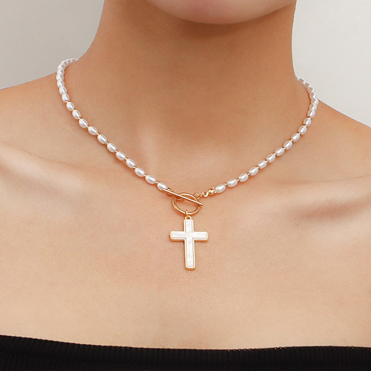 Cross Gold Alloy Detail Patchwork Necklace