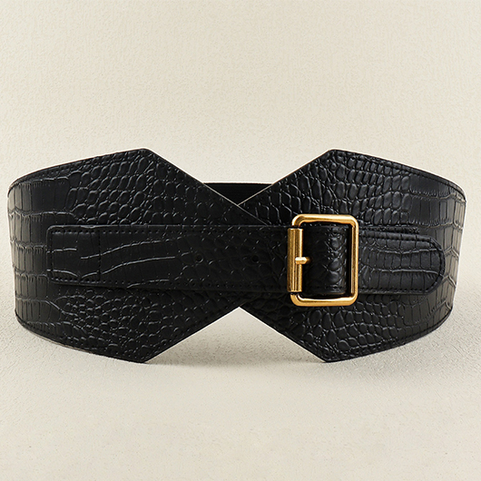 large ceinture rétro noire en simili cuir