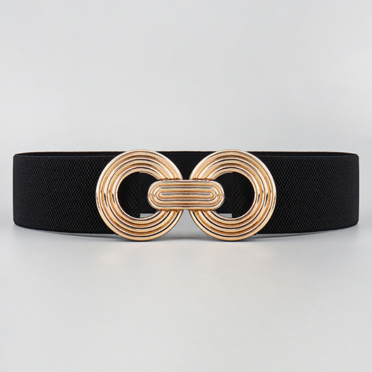 Circle Metal Detail Black Elastic Belt