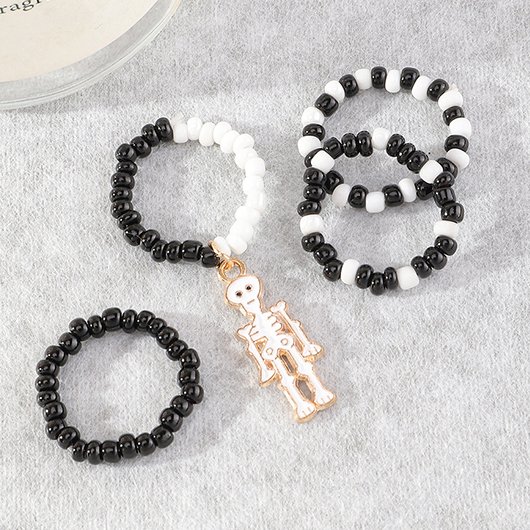 Black jewelry,Halloween Black Seed Beads Rings Set