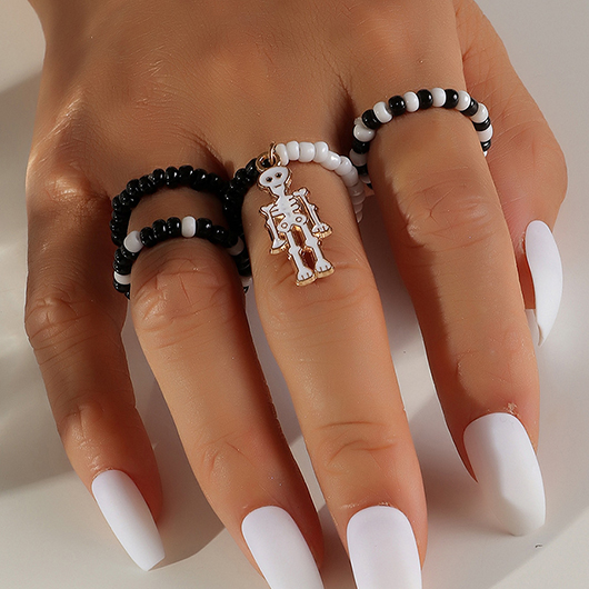 Black jewelry,Halloween Black Seed Beads Rings Set