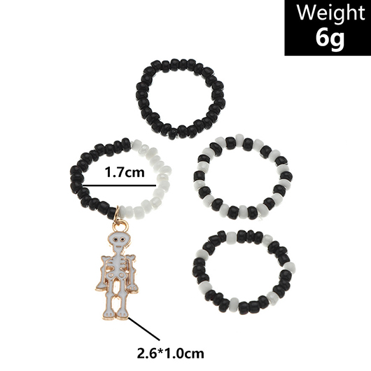 Black jewelry,Halloween Black Seed Beads Rings Set