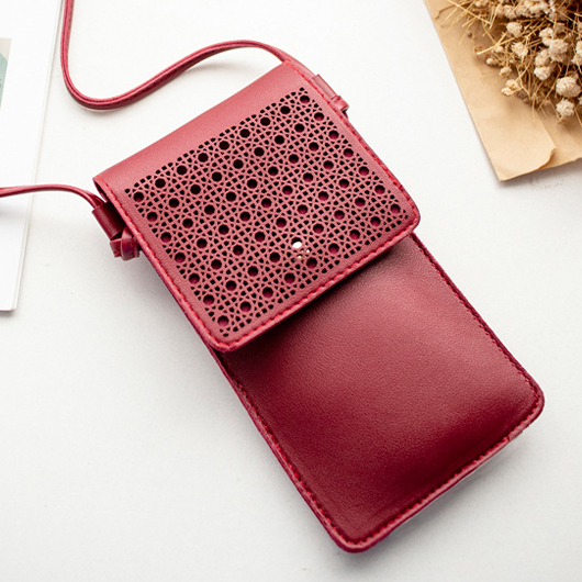 Wine Red Hollow Design Magnetic Crossbody Bag