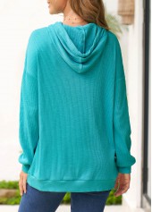 Cyan tops,Plain Color tops,ROTITA Lace Up Cyan Long Sleeve Hoodie