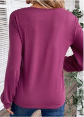 Dark Reddish Purple tops,Plain Color tops,ROTITA Sequin Dark Reddish Purple V Neck Long Sleeve Blouse
