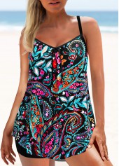 Multi Color swimwear,Paisley swimwear,ROTITA Circular Ring Multi Color Paisley Print Tankini Top