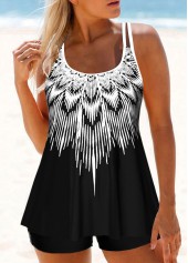 Patchwork Black Tribal Print Tankini Set