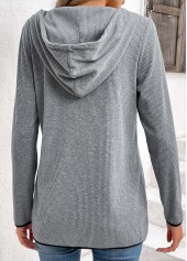 Grey tops,Plain Color tops,ROTITA Zipper Pocket Grey Long Sleeve Hoodie