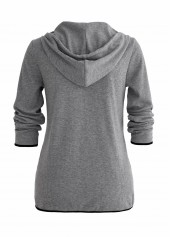 Grey tops,Plain Color tops,ROTITA Zipper Pocket Grey Long Sleeve Hoodie