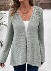 Sage Green tops,Plain Color tops,ROTITA Patchwork Sage Green Long Sleeve Light Cardigan
