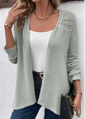 Sage Green tops,Plain Color tops,ROTITA Patchwork Sage Green Long Sleeve Light Cardigan