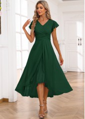 Blackish Green dresses,Plain Color dresses,Party dresses,Elegant dresses,ROTITA Twist Blackish Green High Low V Neck Dress