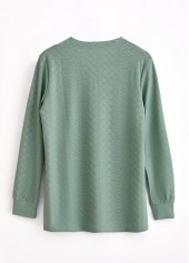 Green tops,Plain Color tops,ROTITA Button Green Split Neck Long Sleeve T Shirt