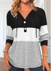 Rotita Patchwork-Kapuzenpullover mit schwarzem Kontrast und langen Ärmeln