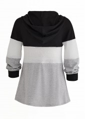 Black tops,Grey tops,Contrast Color tops,ROTITA Patchwork Black Contrast Long Sleeve Hoodie