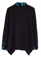 Black tops,Geometric tops,ROTITA Fake 2in1 Geometric Print Black Shirt Collar Blouse